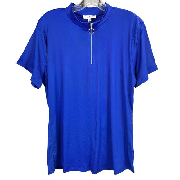 Love J Short Sleeve Quarter Zip Blue Rib Knit Top 2X NWT - Picture 1 of 7